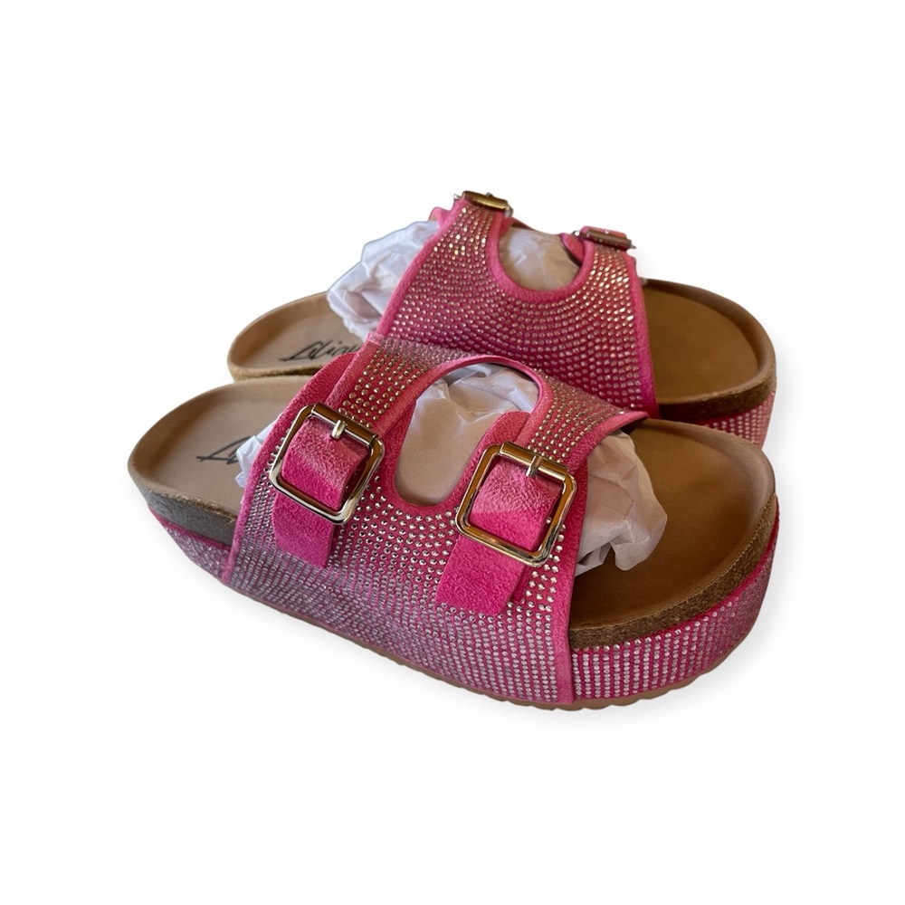 NWT Liliana glitter platform, pink sandals, size 7